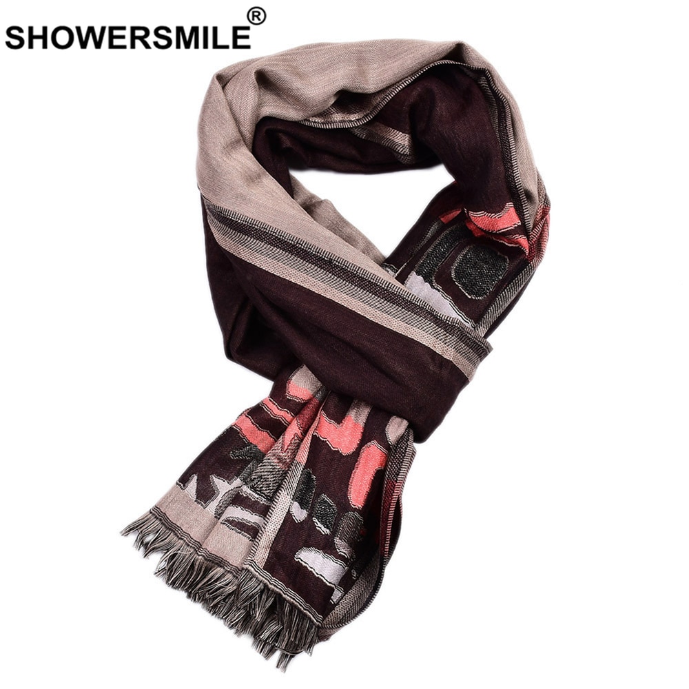 SHOWERSMILE Men Scarf Cotton British Style Scarf for Men Geometric Print Long Male Winter Scarves 195cm*65cm