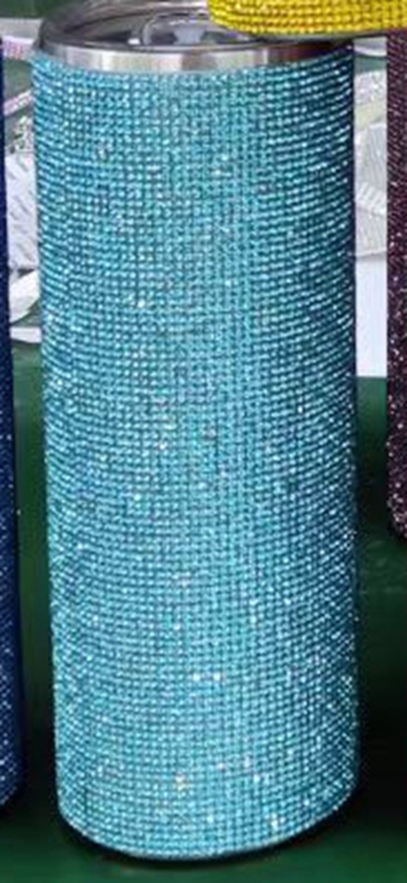 Luxury Diamond 20oz Bling Rhinestone Crystal skinny Tumbler Double Walled Insulated Stainless Steel Skinny Thermo With Lid Straw: 6