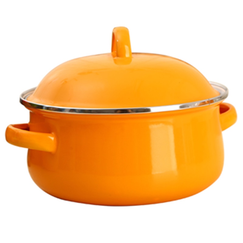 Nonstick Soup Pot Enamel Cooking Pot Thick Bottom Stock Pot Handle Ramen Noodles Gas Cooker Ollas De Cocina Kitchen Cookware: Orange / 18cm
