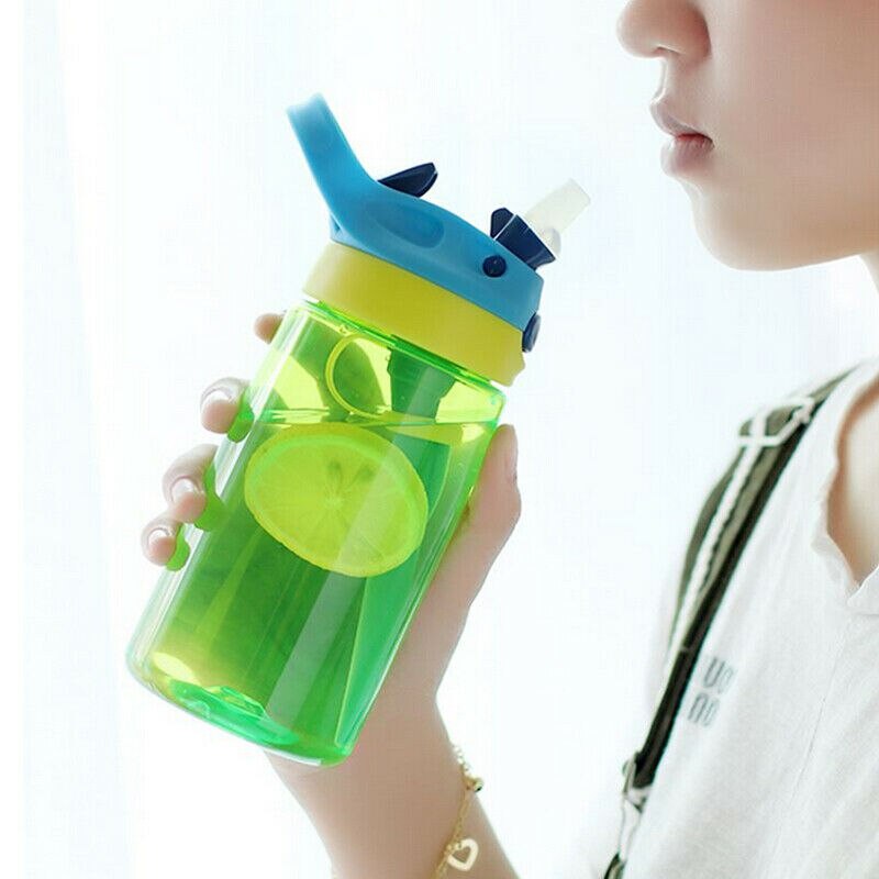 Classical Water Bottle With Straw 400ml Leak-proof Cute Sport Bottles PVC Water Pots Portable Kettles for Kids 4Colors
