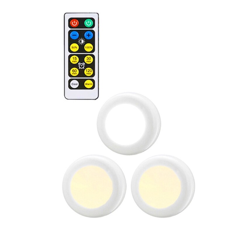 Draadloze kastverlichting, 3 RGBW Puck Lights met afstandsbediening