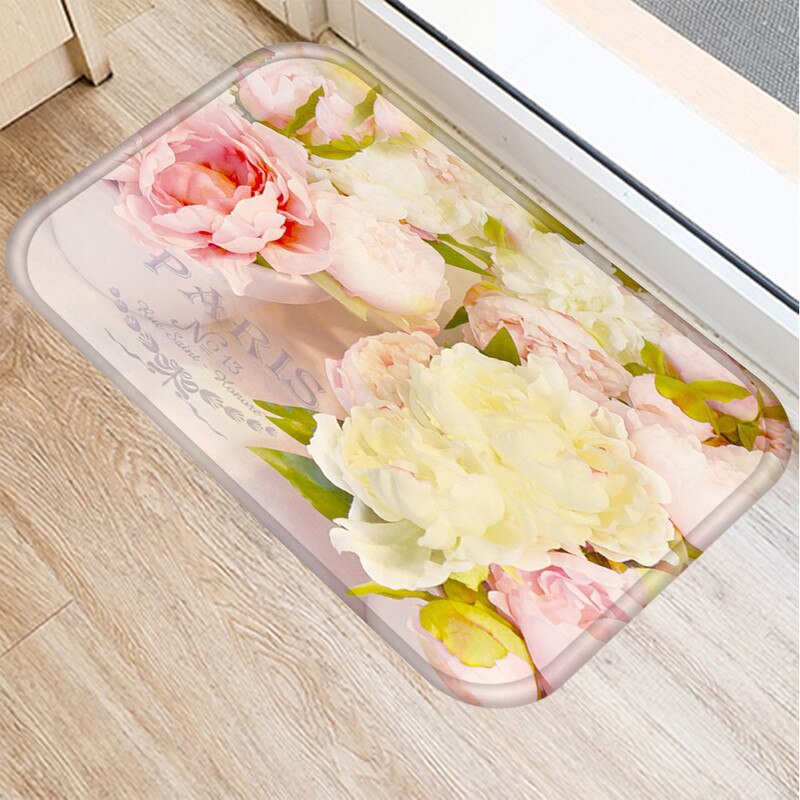 Rosa blomstertrykk kjøkkenmatter anti-skli gummitape stue balkong bad teppe dørmatter i gangen 48259: 2dd-48259-005