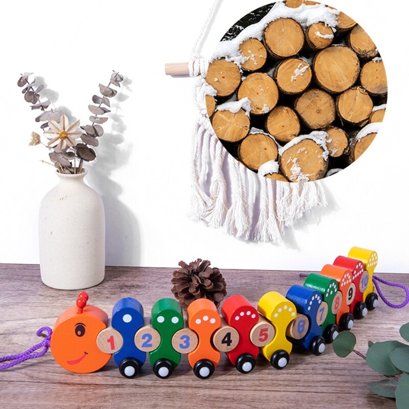 Caterpillars Wooden Pull Toy Award Winning Push Pull Toy For Toddlers Pull Car Colorful Wooden Toy Preschool D5QF