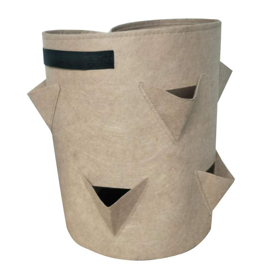 Garden Outdoor Planting Grow Bag Strawberry Vertical Flower Herb Pouch Root Breathable Vegetable Round Reusable Pot Planter: Brown 3 Pockets