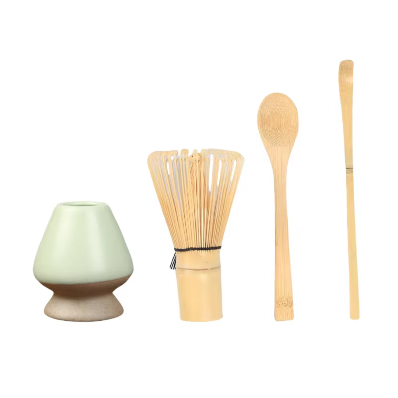 4Pcs Japanese Tea Set Ceramic Matcha Stand Bowl Bamboo Tea Spoon Matcha Whisk Tea Chasen Holder Set Handmade Tea Making Tools: Dull