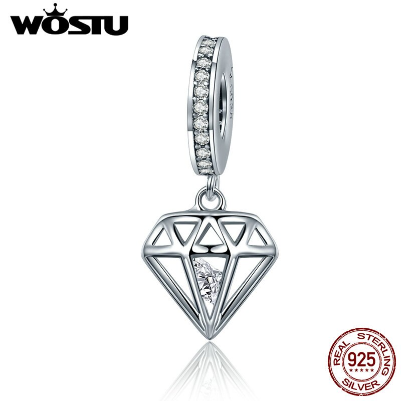 WOSTU 925 Sterling Silver Shining Heart Dangle Beads Fit Original wst Charm Bracelet Pendant DIY Jewelry FIC186