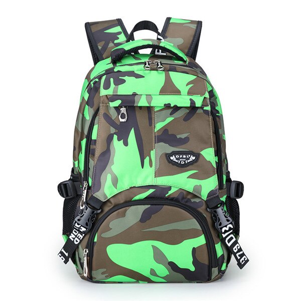 Mochila de camuflaje con estampado único y colorido para mujer, mochila Oxford impermeable para niños, mochila escolar de gran capacidad para niñas: green camouflage