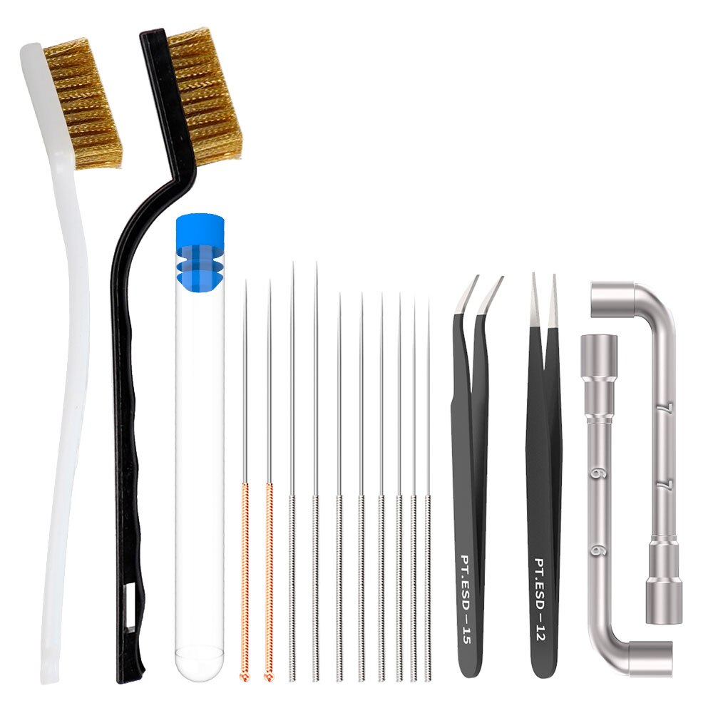 KINGROON-Herramienta limpiadora de impresora 3D, cepillo de alambre de cobre, boquilla de cepillo de dientes, aguja de limpieza, piezas de impresora 3D, Kit de llave de herramientas de limpieza: Verde