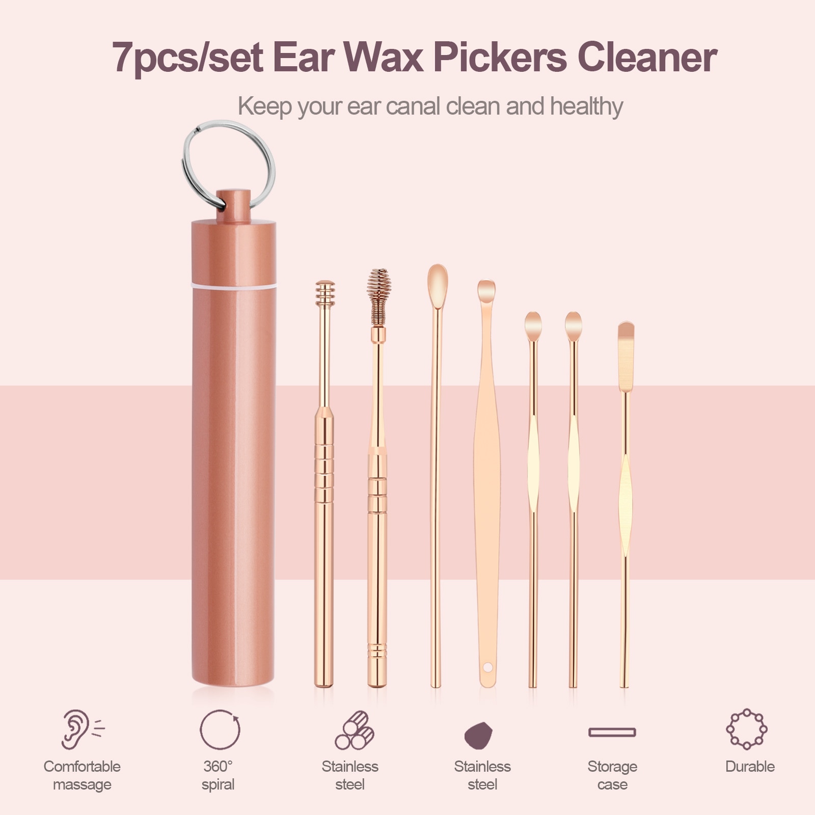 7 Stks/set Ear Wax Pickers Cleaner Rvs Earpick Wax Remover Curette Oor Pick Schoner Oor Schoner Lepel