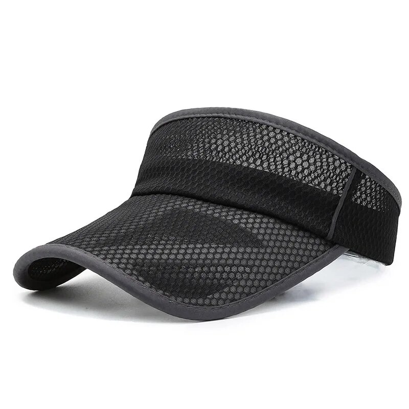 Summer Empty Top Hat Men's Sports Hat Women's Bare Plate Mesh Quick-Drying Hat Outdoor Casual Large Brim Empty Top Hat: black