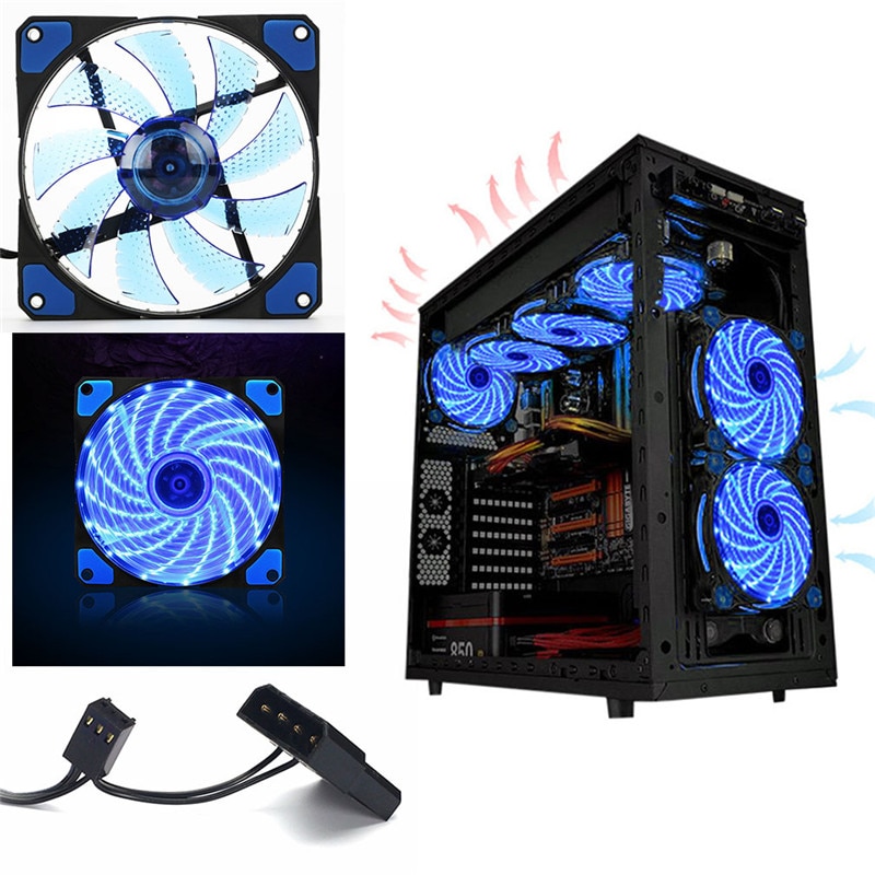 120mm 15 led ultra hiljainen tietokone pc kotelo tuuletin 15 lediä 12v kuminen hiljainen molex liitin 3 / 4 pin plug tuulettimet jäähdytin