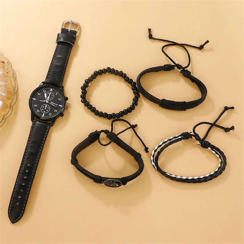 5 Stück einstellen Herren Sport uhren Mann Geschäft Quarz Armbanduhr Luxus Leder Armbinde Männer lässig Uhr Uhr