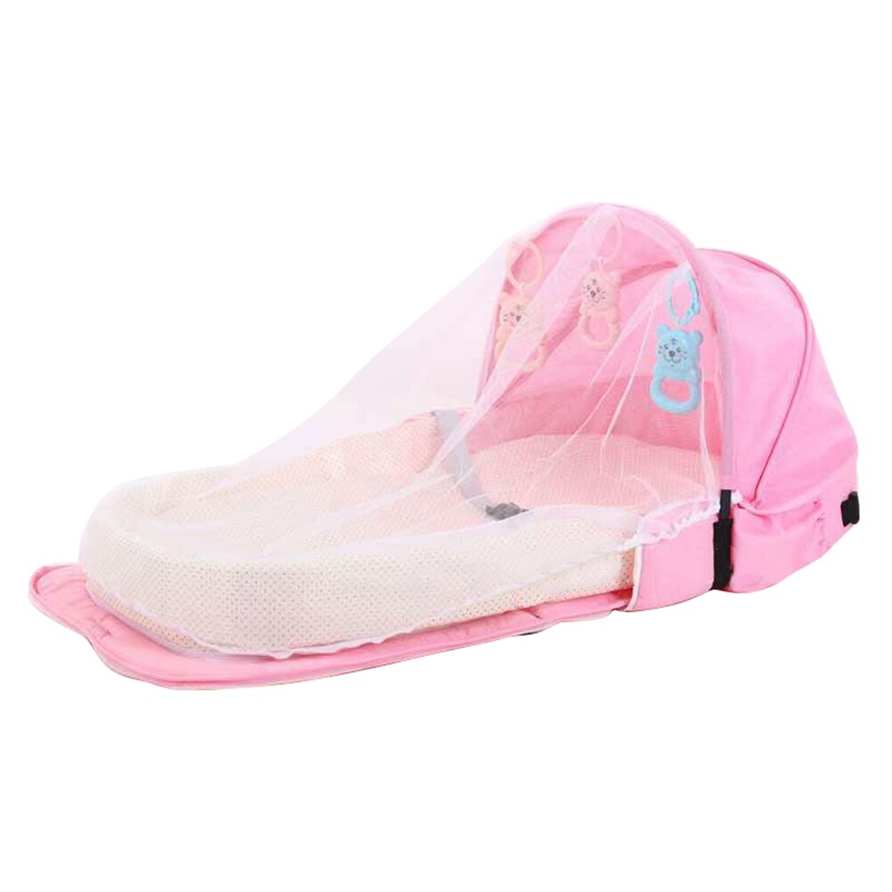 Cuna de bebé creativa, cama plegable portátil con mosquitera, bolsa de mamá multiusos, camas de viaje: Pink