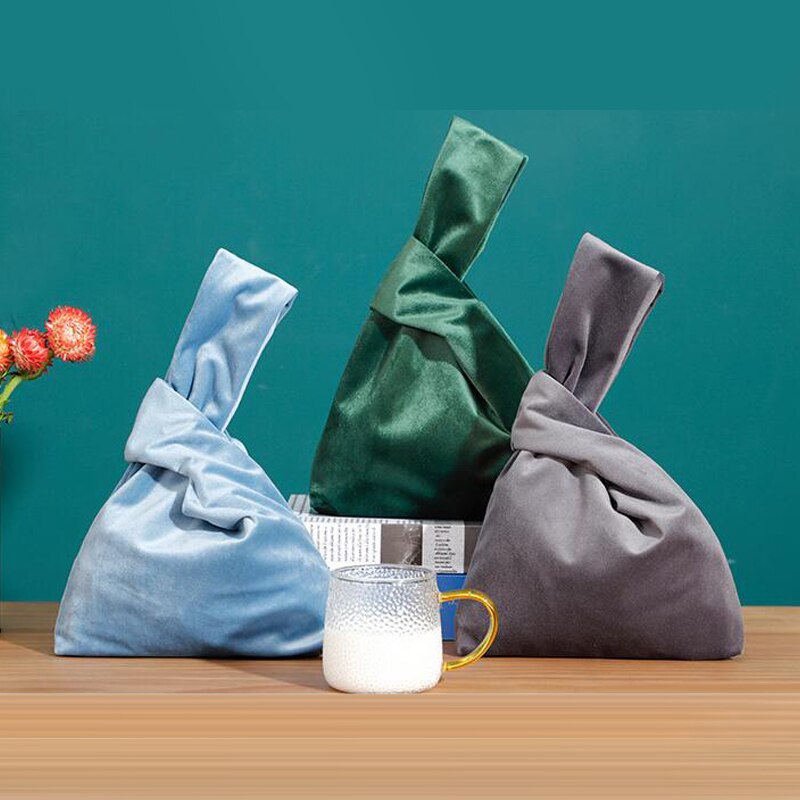 Autunno inverno retrò velluto borse da donna borsa da polso con nodo a barra borsa da trasporto semplice in stile giapponese borsa per telefono