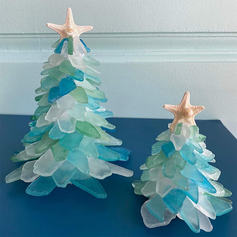 DIY Sea Glass Christmas Tree Unique Marine Creature Ocean Resin Ornament Home Windows Tables Fireplaces Decorative Year