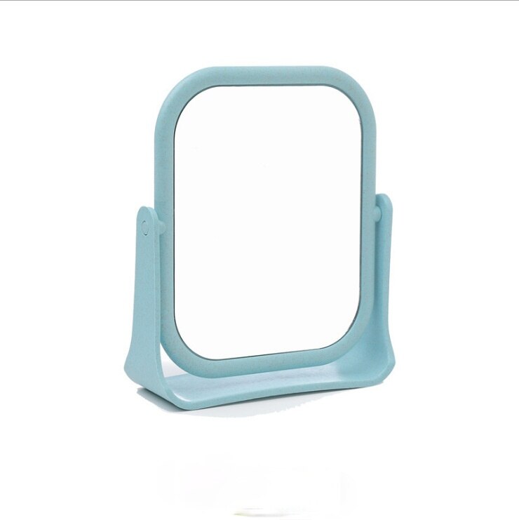 Miroir de maquillage rotatif Double face en paille de blé, de bureau, pour étudiant, de princesse, de vanité, ovale et carré: blue