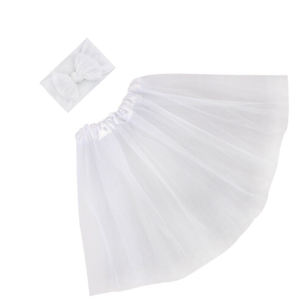 Pudcoco Newborn Baby Flower Headband+ Tutu Skirt Photo Prop Photography Costume: White