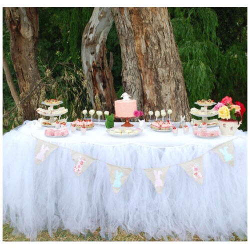 Tulle tutu bord nederdel bordservice bryllupsfest xmas baby shower fødselsdag indretning: Hvid