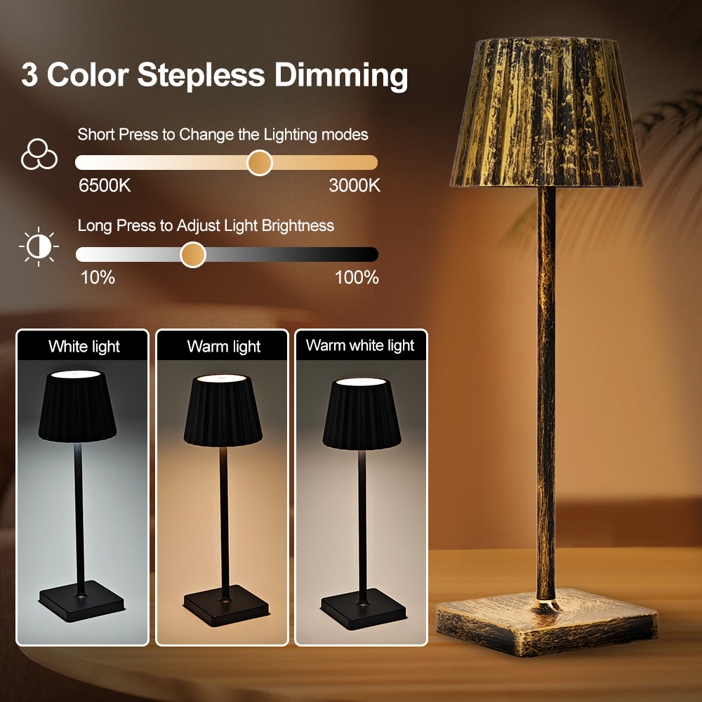 Lámpara de escritorio LED inalámbrica, lámparas de mesa inalámbricas con Control táctil, recargable por USB, luces de ambiente con atenuación continua de 3 colores