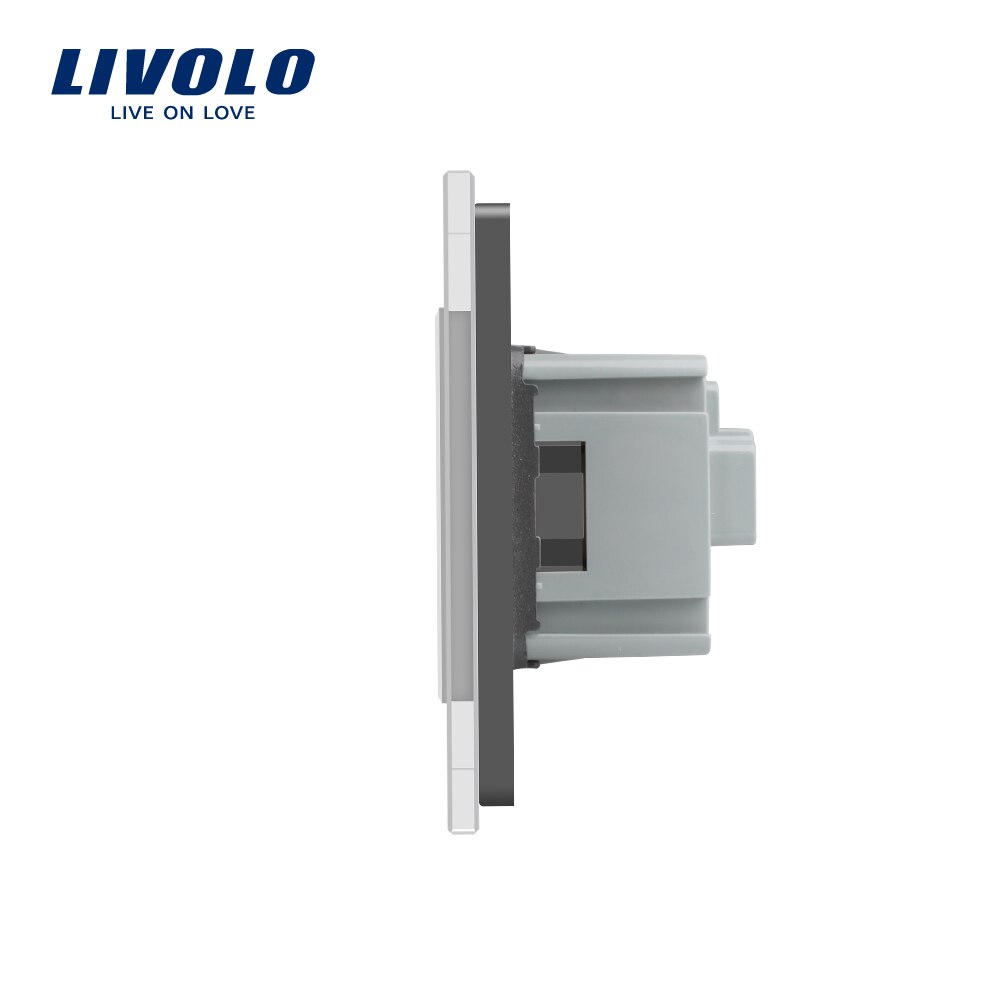 Livolo Eu Standard Touch Schakelaar, Grijs Crystal Glass Panel, 110 ~ 250V 16A Stopcontact Met Licht Schakelaar, VL-C701-15/VL-C7C1EU-15