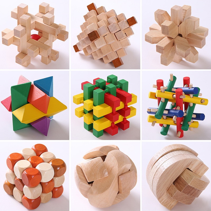 4Pcs/Set Intellectual unlock game Luban Lock Insert and assemble toys Decompression cube Wooden lock toy brain game