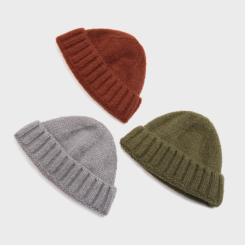 Unisex Ribbed Knitted Cuffed Short Melon Cap Solid Color Melon hat Skullcap Baggy Retro Ski Fisherman Docker Beanie Hat Slouchy