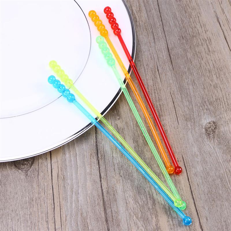 50 Pcs Acrylic Colorful Translucent Round Beads Swizzle Sticks Resuable Beverage Stirrers for Coffee Juice Wine(Random Color)