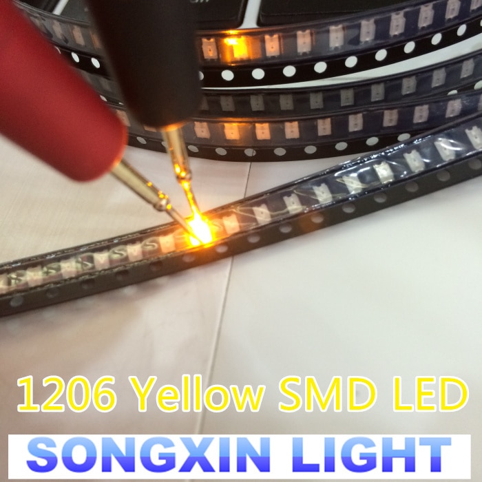 100 stk smd 1206 førte gule ultra lyse smd lysdioder 1206 gule 1206 dioder lysdioder 580-590nm 3.2*1.6mm