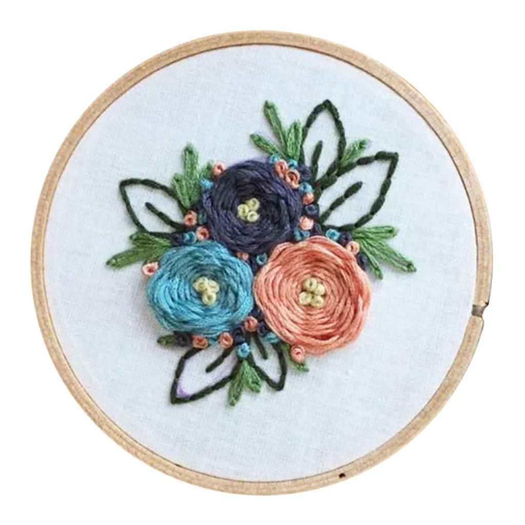 2x Flower Floral Pattern Embroidery Starter Kit Hoop Threads Needles Kit