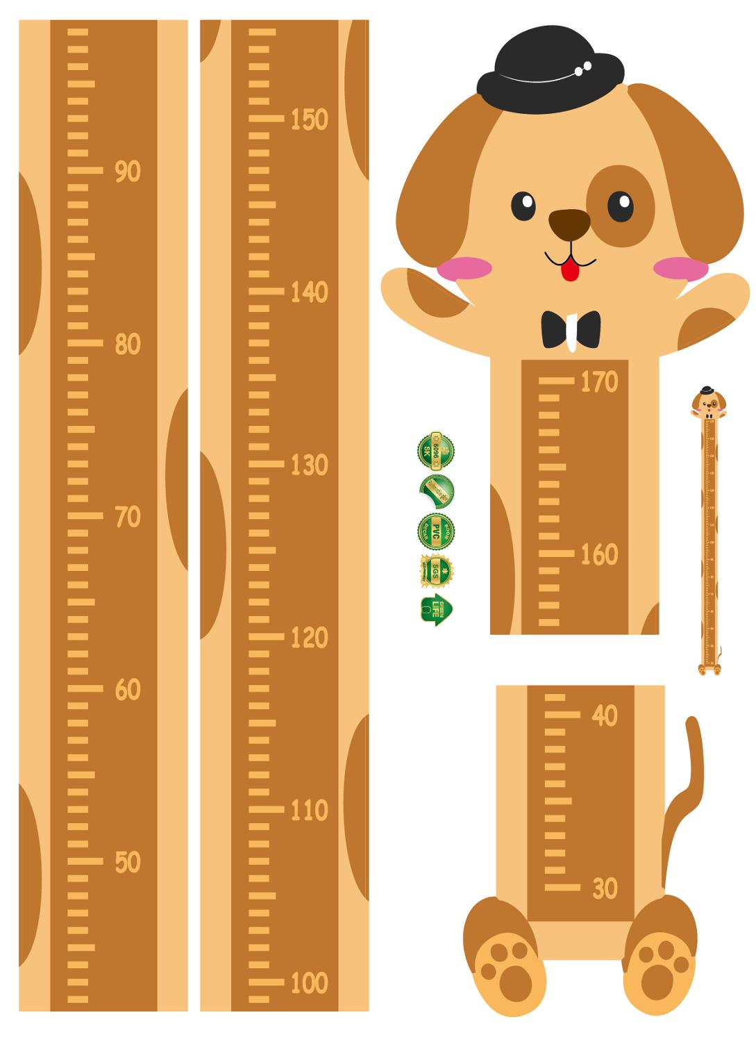 Aftagelig tegneserie dyr wallsticker børn barn vækst højde måle diagram bord abe hund kanin løve børneværelse indretning: Hunde højde diagram
