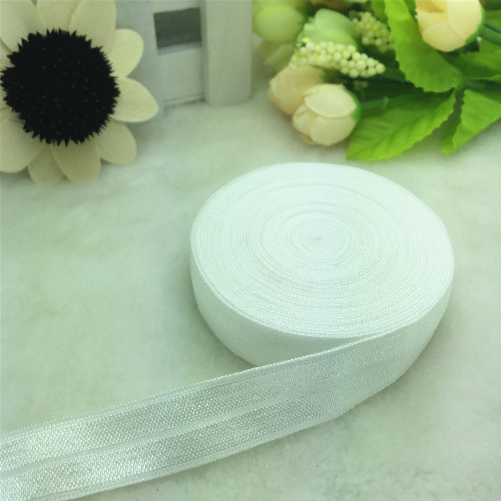 5 Yards 5/8 "15 MM Multirole Foldover Elastische Spandex Satijn Band Elastiekjes: White