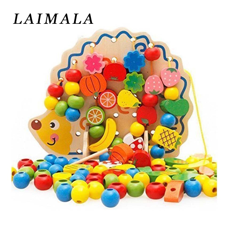 Di legno Riccio Frutta bambino Frutta Stringa Di Perline Stringa di Perline Infilare Perline di Giocattoli Riccio bambino Del bambino Del Capretto Giocattolo Educativo