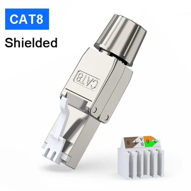ZoeRax RJ45 Cat8 Cat7 Cat6A Connector Toolless Shielded/Unshielded Ethernet Termination Plug for 23~26AWG STP/UTP Ethernet Cable: black / 1.2m