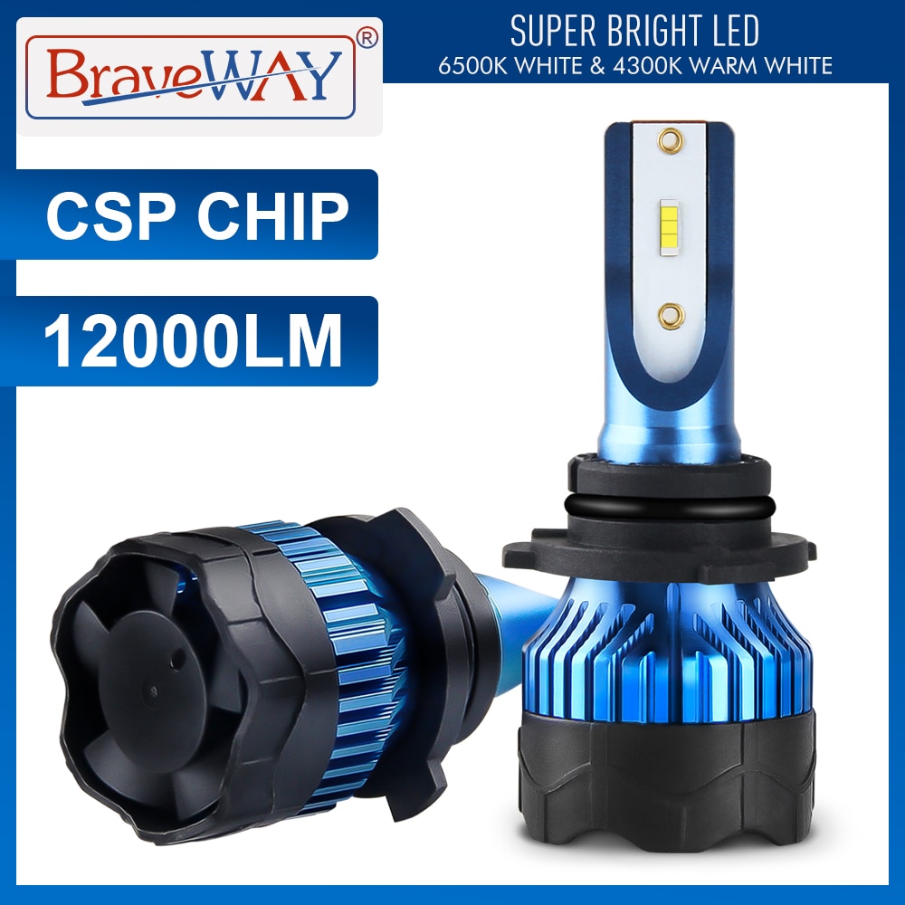 BraveWay CSP Chip Turbo Led-lampen voor Auto 'S H8 H9 H11 LED H4 HB4 HB3 H7 Lampen 12V h4 LED Koplamp H1 LED Lampen 4300K 6500K