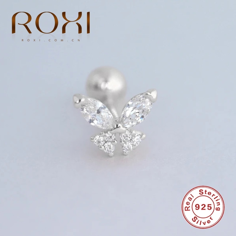 ROXI Butterfly Stud Earrings for Women 100% 925 Sterling Silver Small Cartilage Earring Fine Jewelry Brincos Animal Kolczyki