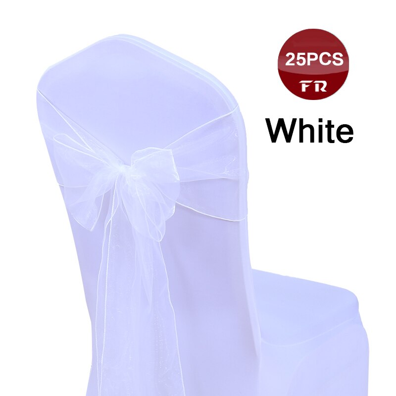 25pc farverige organza sløjfer vævet tyl rulle bryllupsfest dekoration bordløber organza gaze stol sashes sløjfe: Hvid