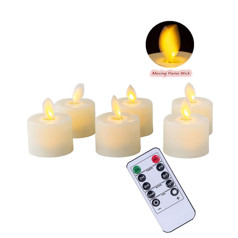 Pack of 6 Remote Control Birthday Candles,Realistic Moving Wick Flameless Tealights For Church Dinner Decoration