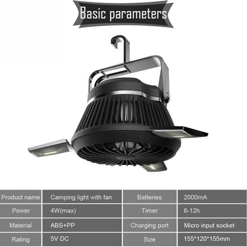 Pesca ABS, supervivencia, acampada al aire libre, senderismo, verano, ventilador para tienda Solar LED