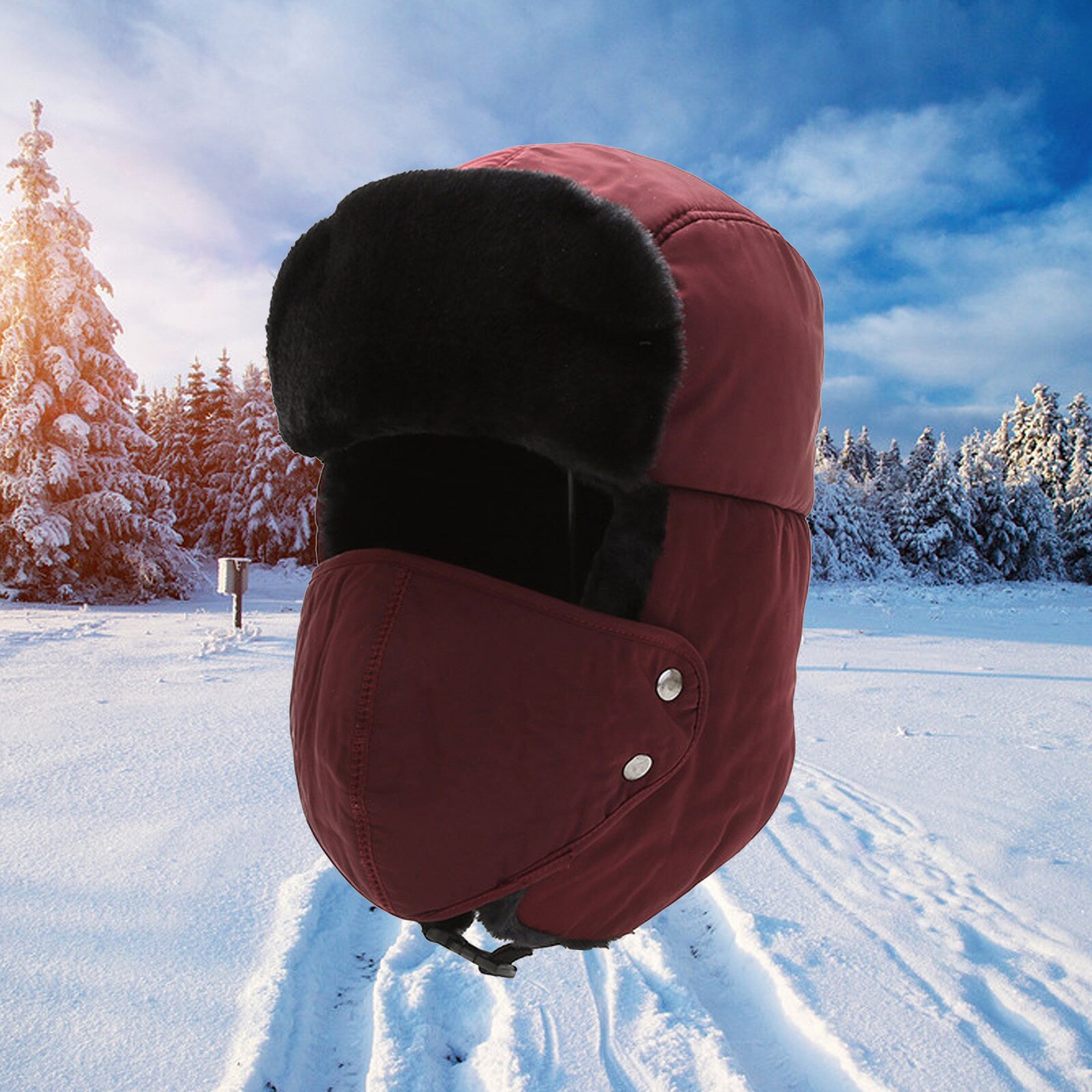 1 pz inverno spesso bombardiere russo cappello paraorecchie traspirante maschera staccabile cappelli donna uomo freddo inverno caldo pelliccia copricapo sci Ushanka: vino 