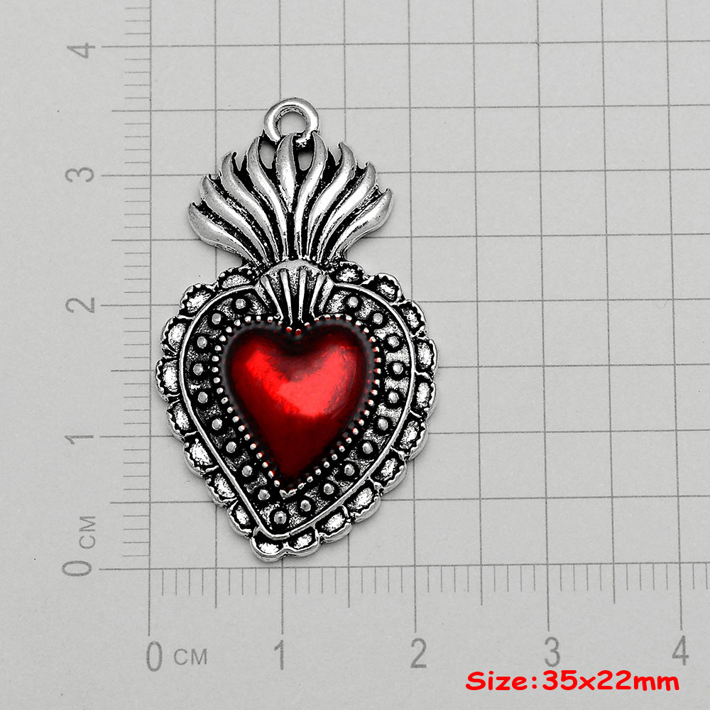 4pcs/Lot Gothic Burning Sacred Heart Charms Corazon Winged Catholic Pendants For Diy Necklace Earring Jewelry Making Supplies: SILVER PLATED