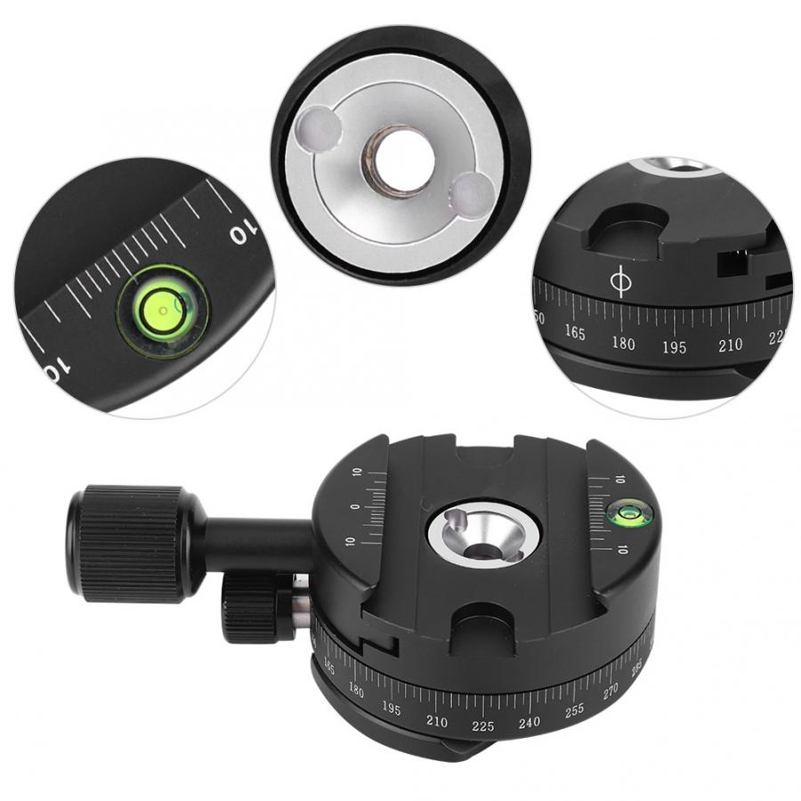 QJ-01 Aluminum Alloy 360 Degree Rotatable Panoramic Tripod Head with Scale Level for Arca Swiss Clamp Gimbal Head