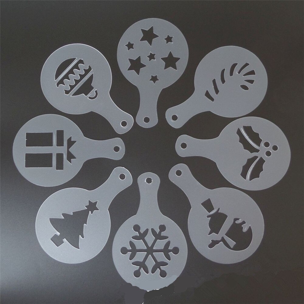 8Pcs Koffie Latte Cappuccino Barista Art Stencils Cake Stofdoek Sjablonen Koffie Gereedschap Accessoires Gusto Nespresso Zavarnik Dolce: Xmas