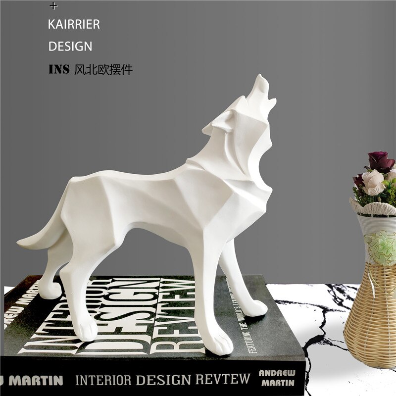 Abstrait Totem loup chien Statue Sculpture géométrique résine ameublement décoration de la maison accessoires moderne ornement artisanat