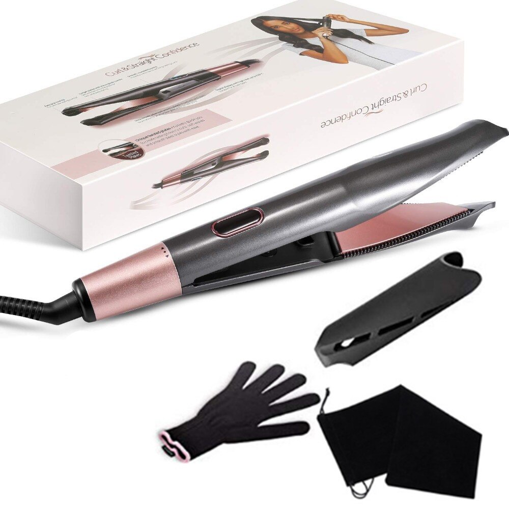 2 In 1 Stijltang Stijltang Iron Krultang Toermalijn Keramische Twisted Flat Iron Voor Hair Styling Stijltang Iron: Device with Box / Au