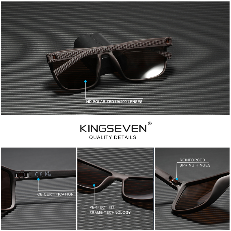 KINGSEVEN Neue polarisierte Sonnenbrille für Damen, klassisch, quadratischer Rahmen, Sonnenbrille für Herren, draussen-Reisen, 755