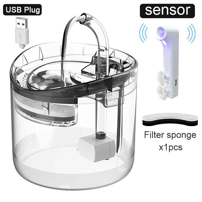 2L Katze Wasser Brunnen Filter Automatische Sensor Trinker Für Katzen Zubringer Haustier Wasser Spender LED Auto Trinken Brunnen Für Katzen: A-FilterX1-SensorX1