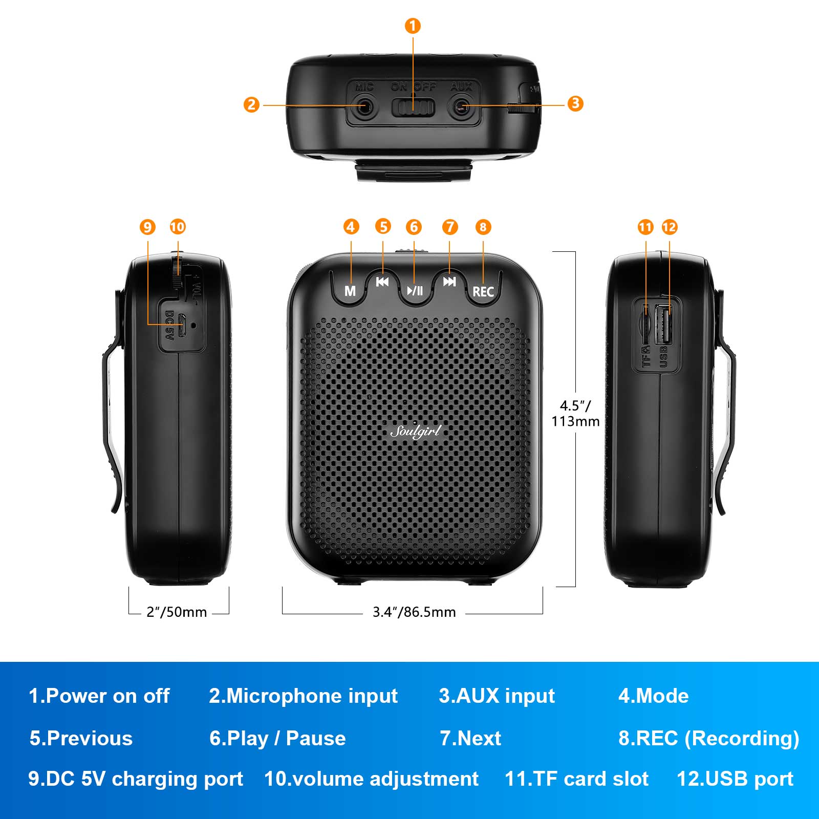 Voice Amplifier with UHF Wireless Microphone Headset, 20W 2600mAh Portable Rechargeable Speaker for Multiple Locations such as C