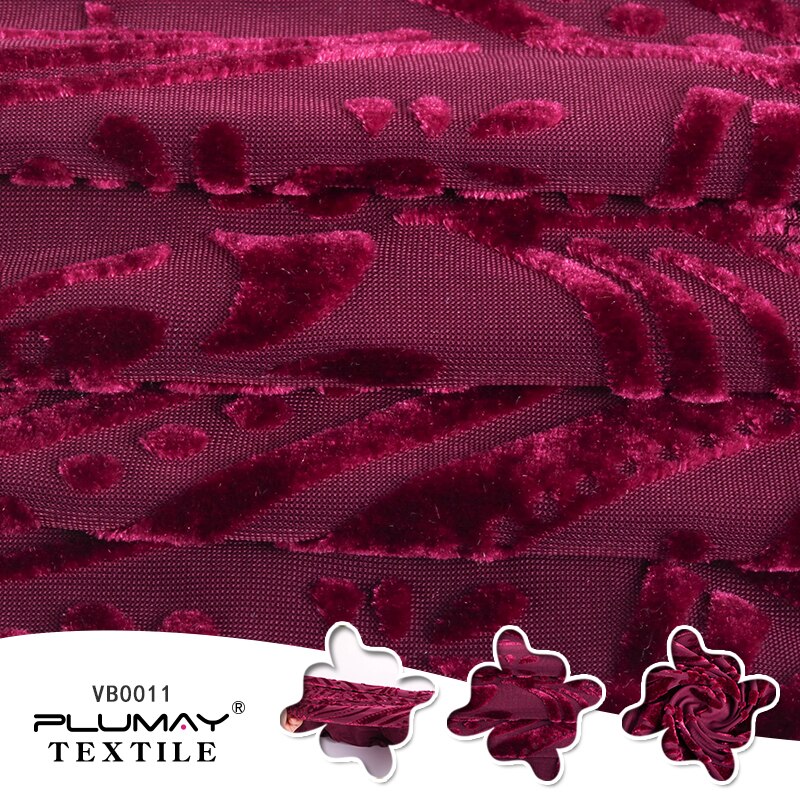 polyester spandex four way stretch knitted velvet burnout fabric