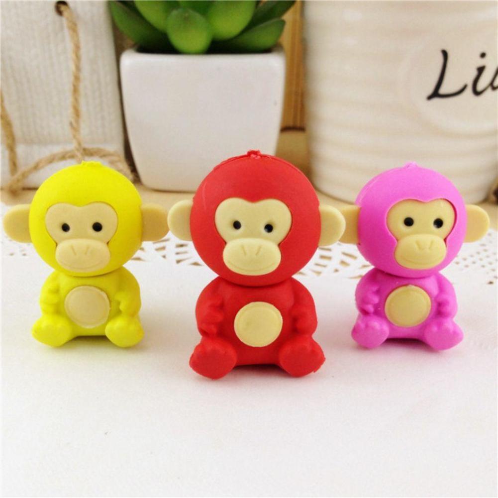 3Pcs Cartoon Little Monkey Eraser Cute Animal Kids Stationery School Supplies