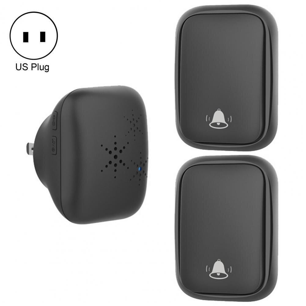 1 Set Wireless Door Bell Volume Adjustable Self-powered Waterproof Long Distance Remote Control Smart Doorbell Kit 초인종: Black US Plug